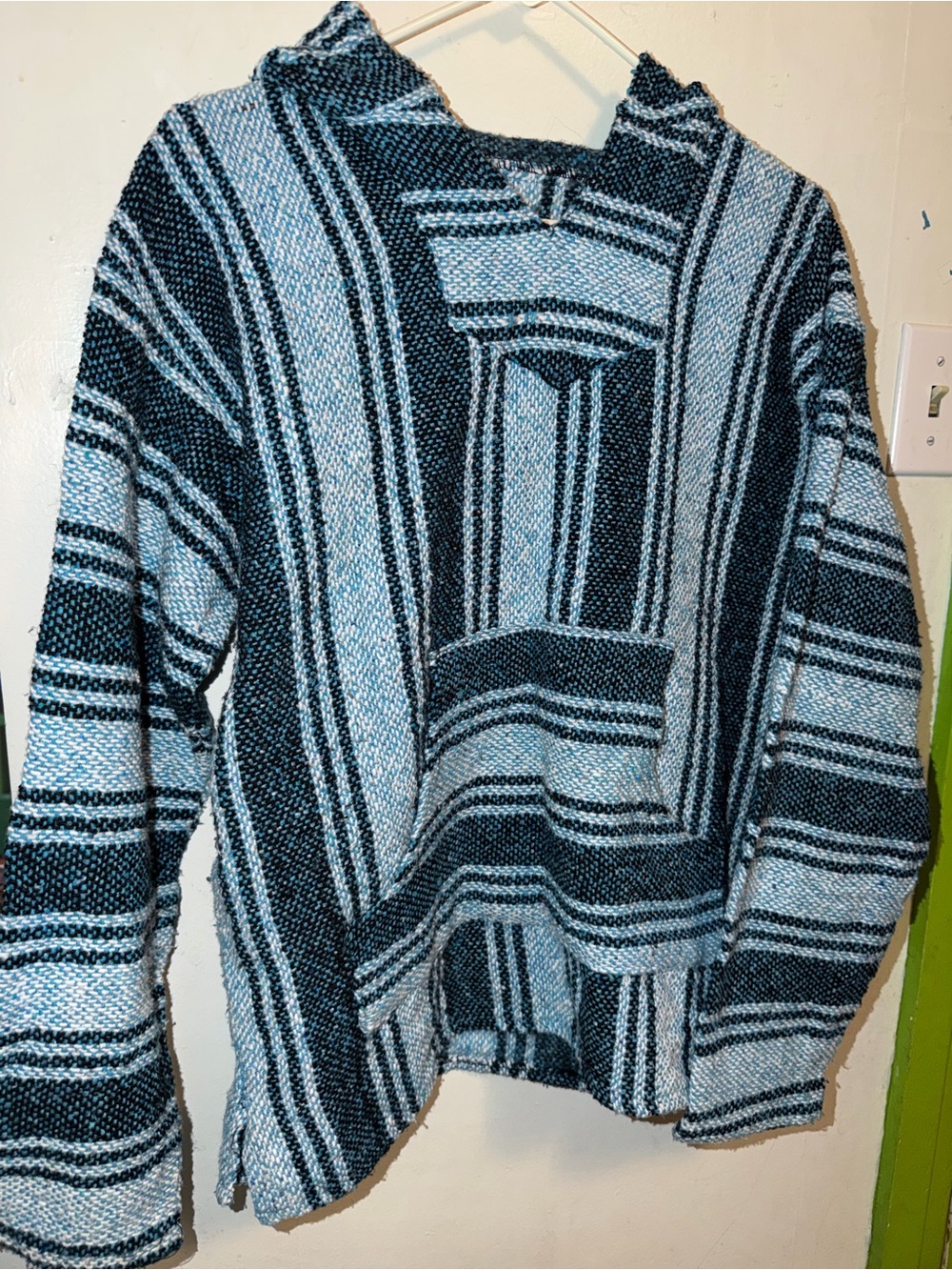 Men's Striped Hooded Cardigan Sweater - Black & Light Blue